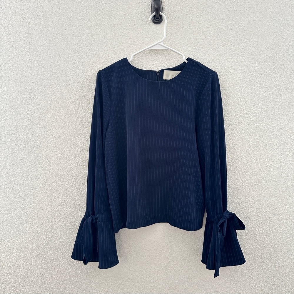 J.O.A. Blue Bell Pinstripe Sleeve Ruffled Blouse Maximalist Boho‎ Small